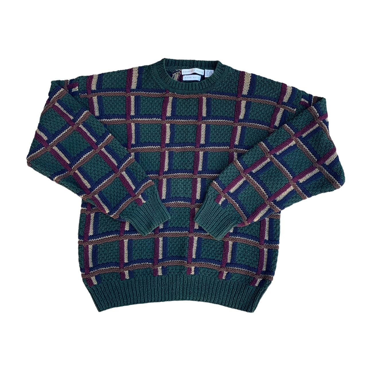Vintage 90s Geoffrey Beene Hand Knit Green Pullover... - Depop
