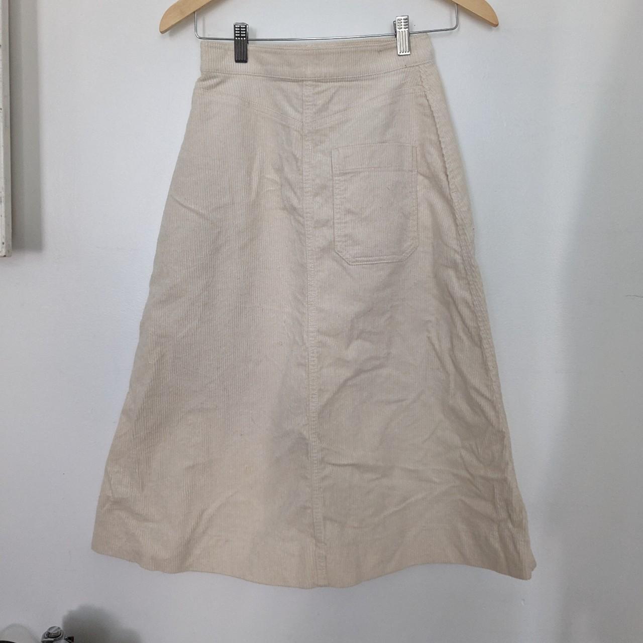 Uniqlo cream cotton corduroy skirt. faint... - Depop