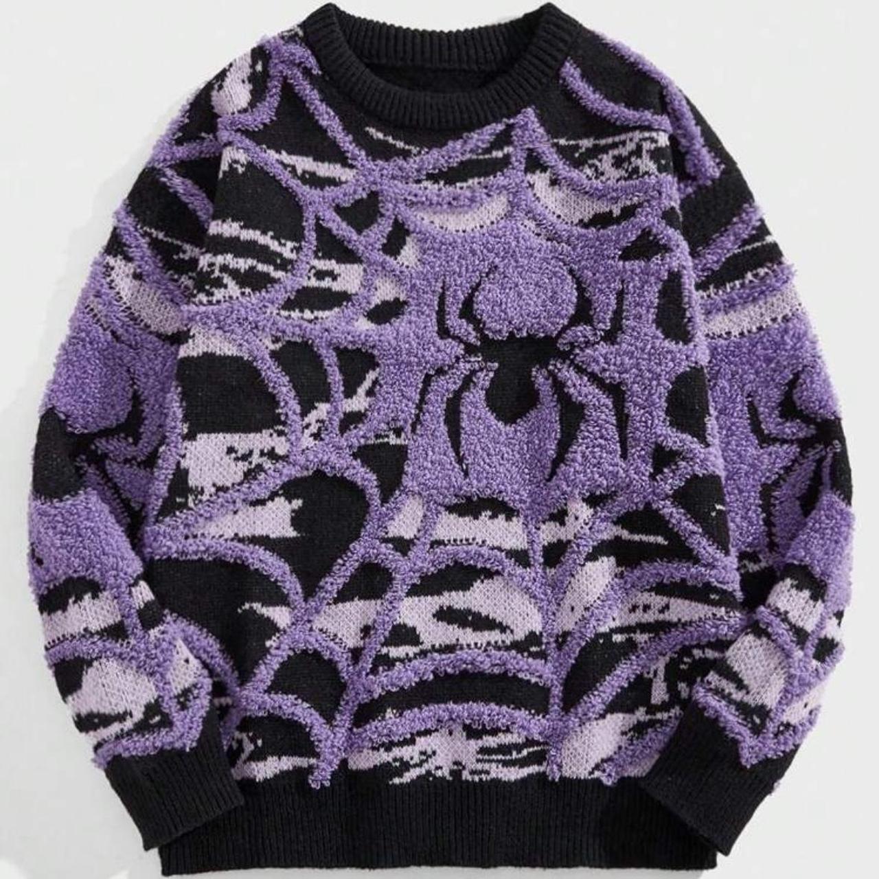 Oversized spider web knit sweater in black and Depop