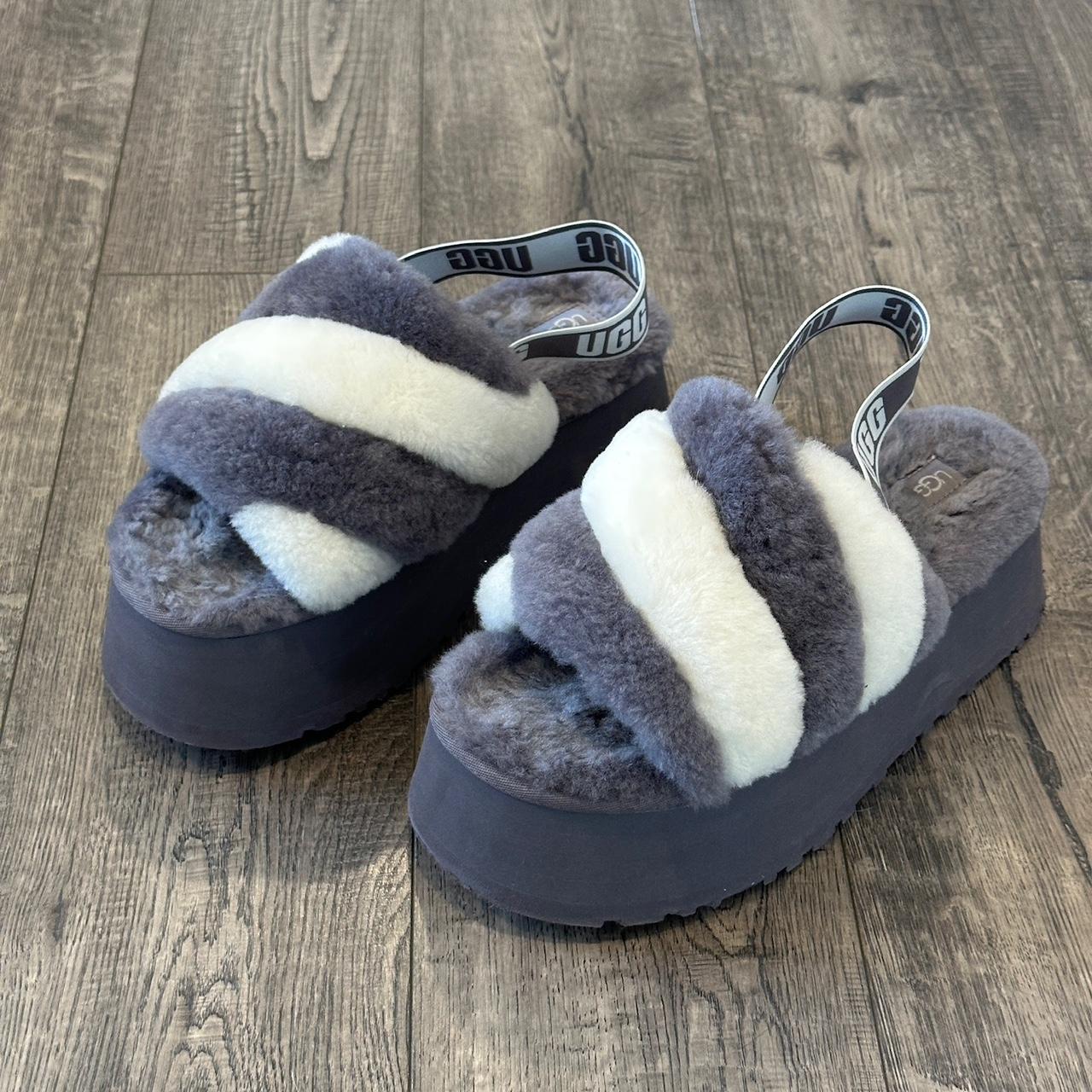 Grey White Ugg Disco Stripe Platform Slides Depop
