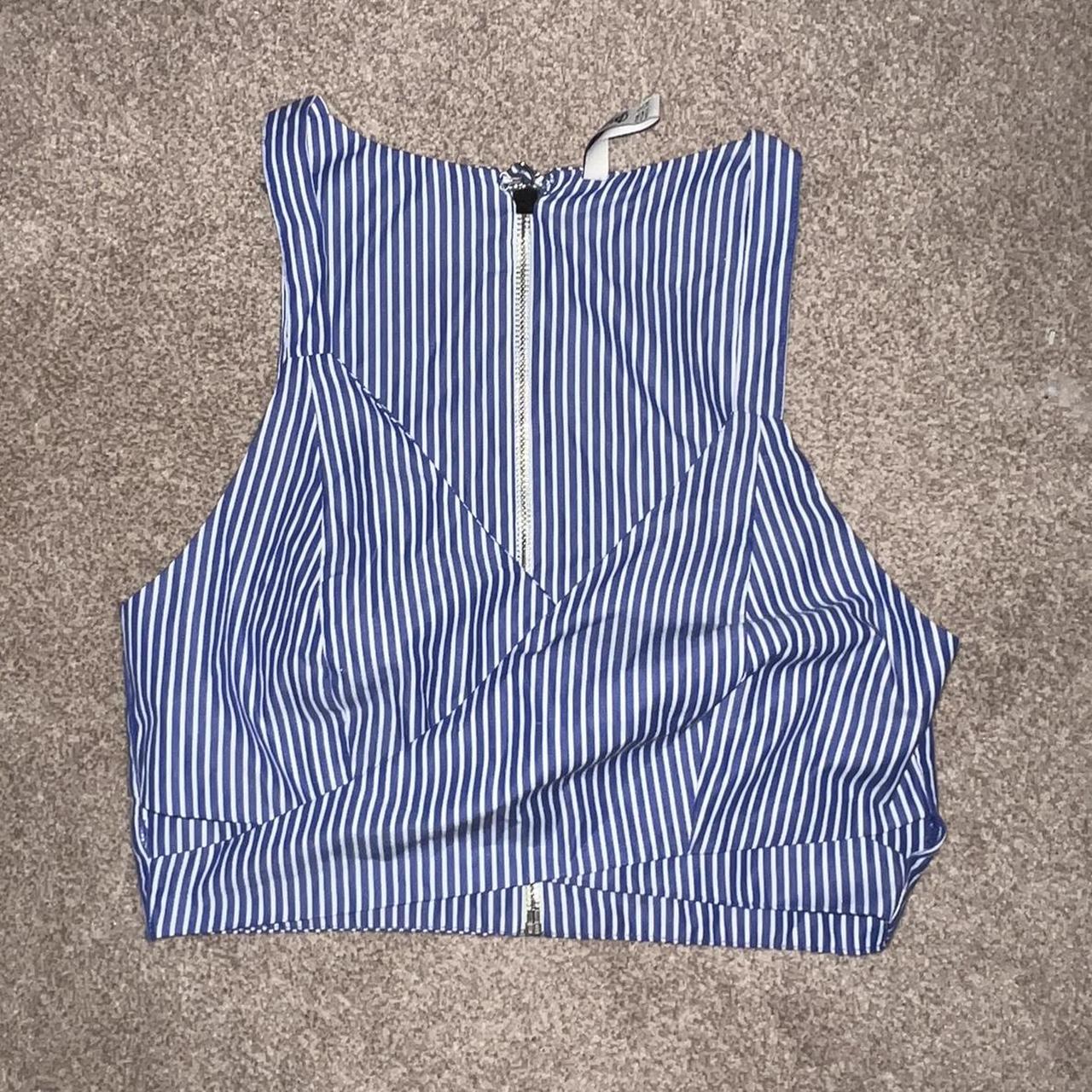 Stradivarius blue stripe cutout crop top Size... - Depop