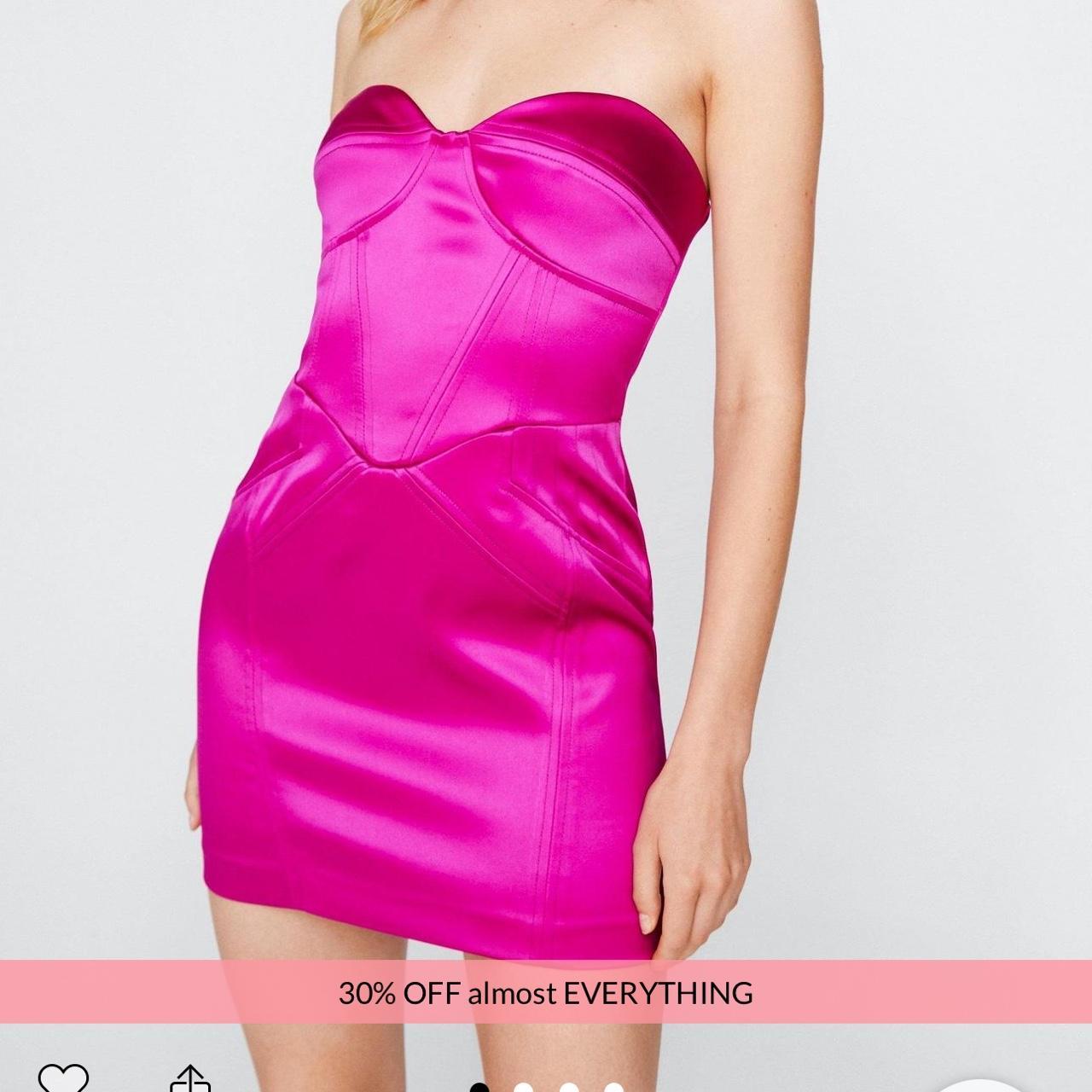 Nasty gal premium boned satin mini dress in fuchsia... - Depop