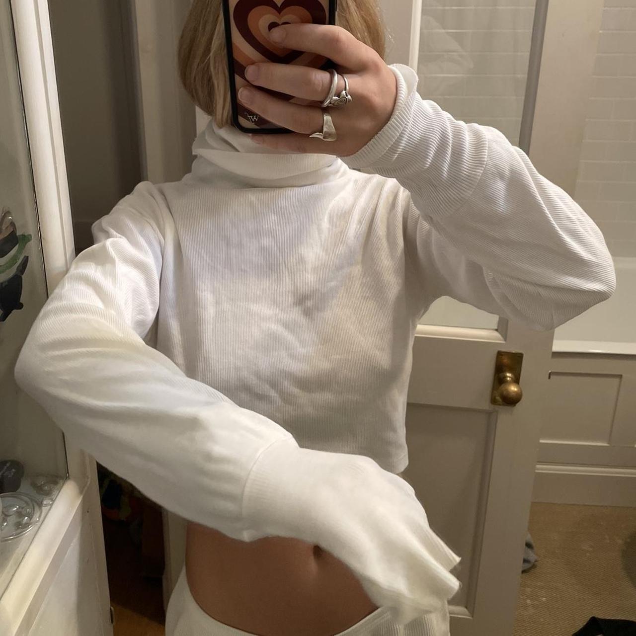 Brandy Melville White roll neck / turtle neck / high... - Depop