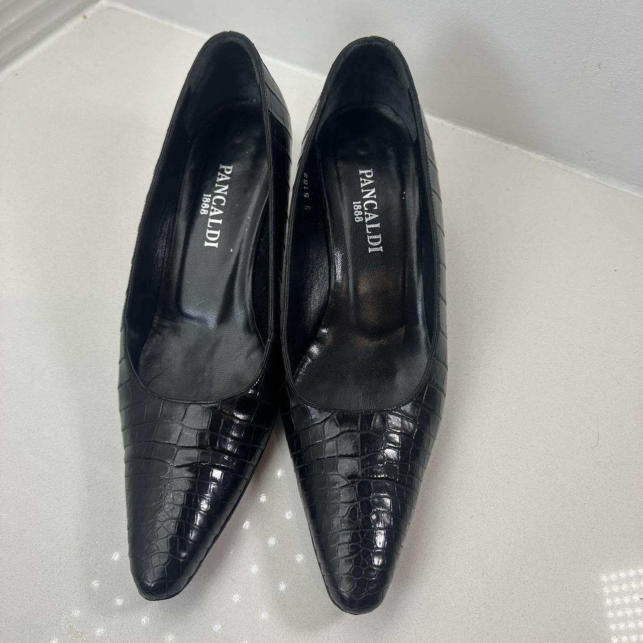 Black leather pointed toe kitten heels Leather is... - Depop