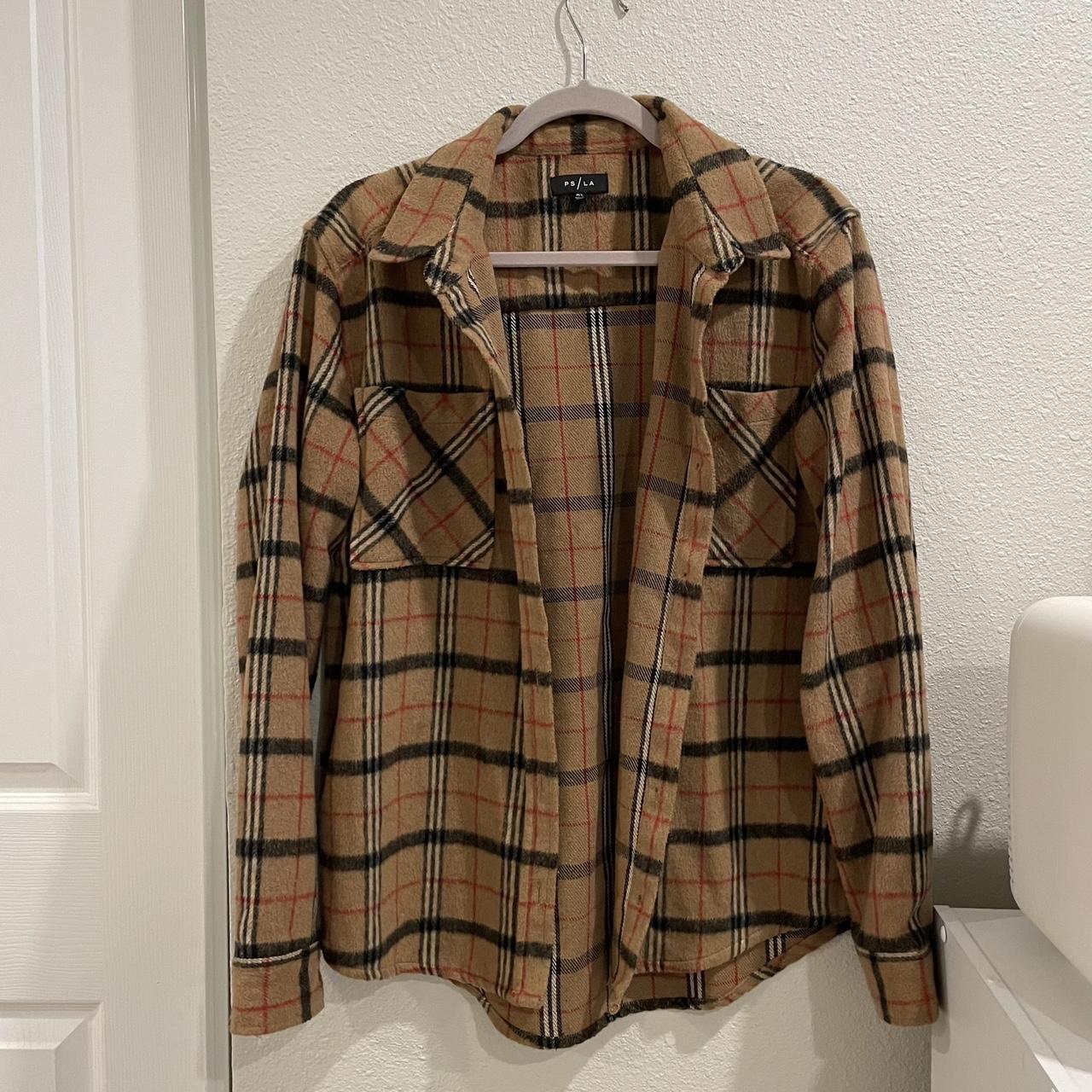 PACSUN Brown Plaid Jacket - Depop