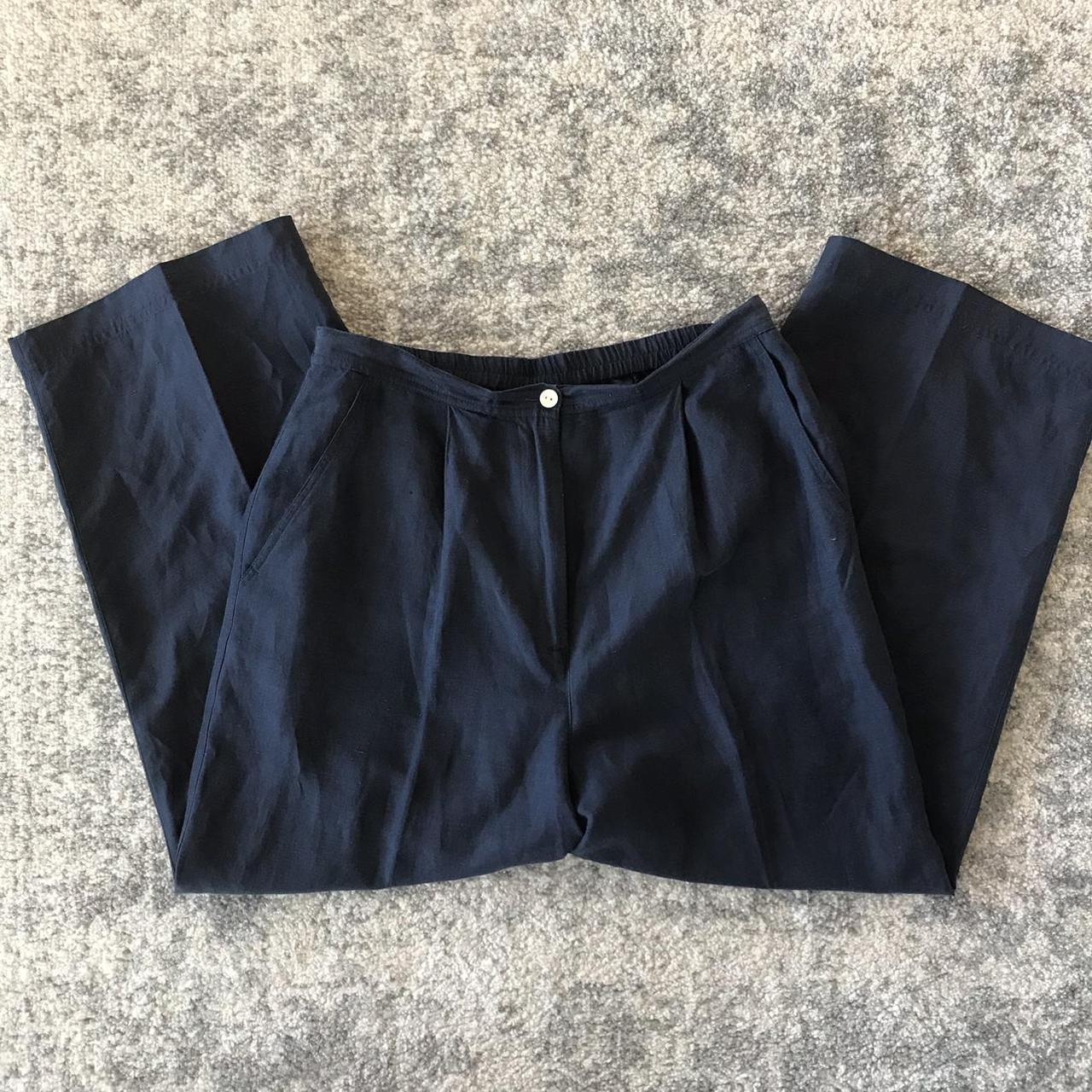 BEAUTIFUL NAVY BLUE SILK BLEND TROUSERS ANKLE PANTS... - Depop