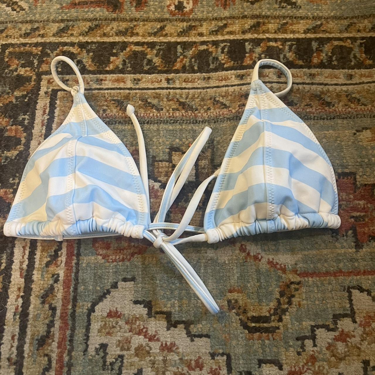 Pacsun Blue and white striped triangle bikini top... Depop