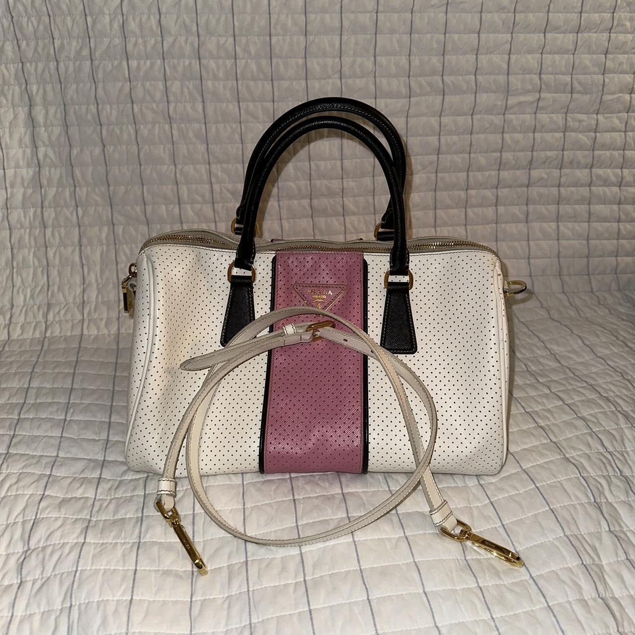 Saffiano Perforated Striped Shoulder Bag This is a. Depop