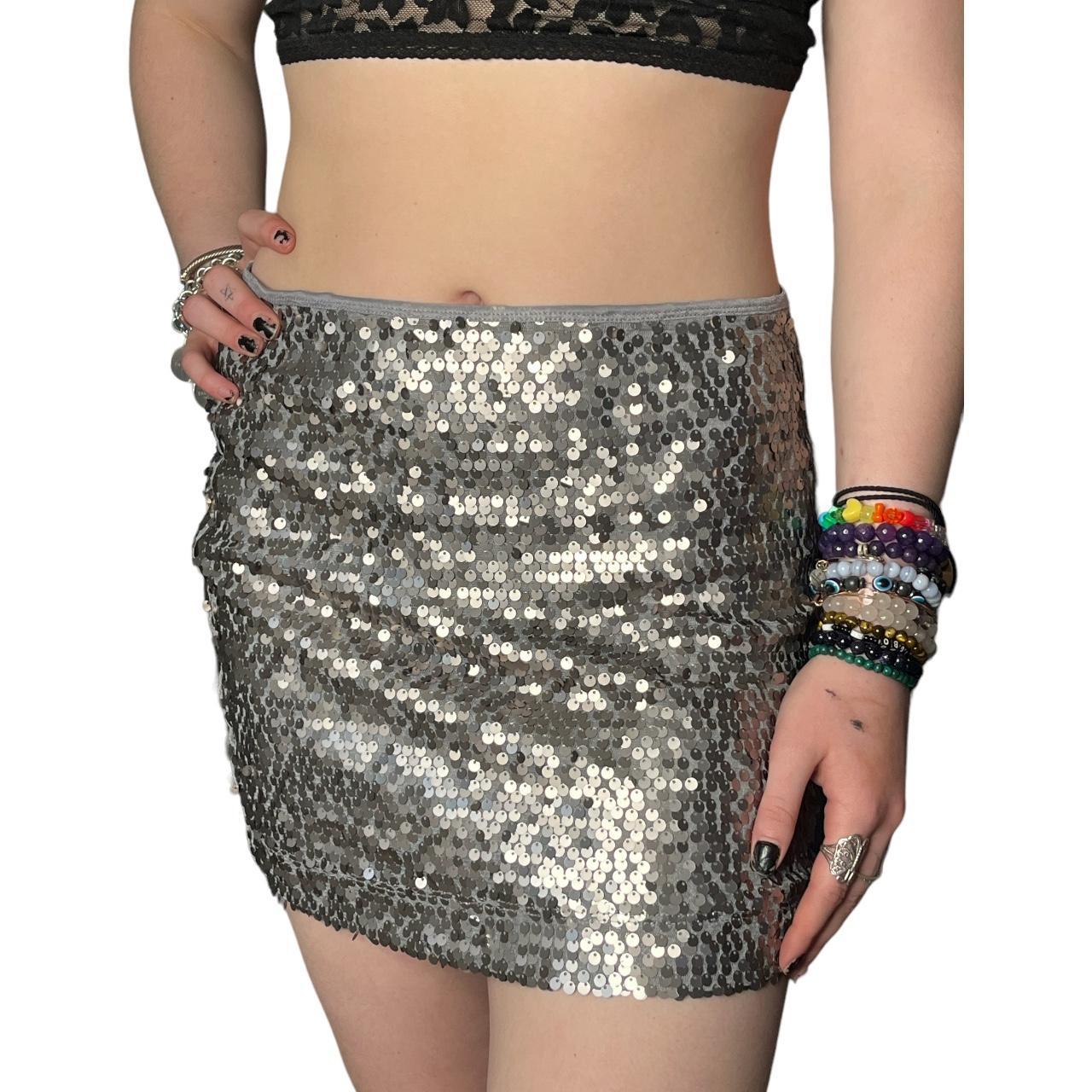 Express silver outlet sequin skirt