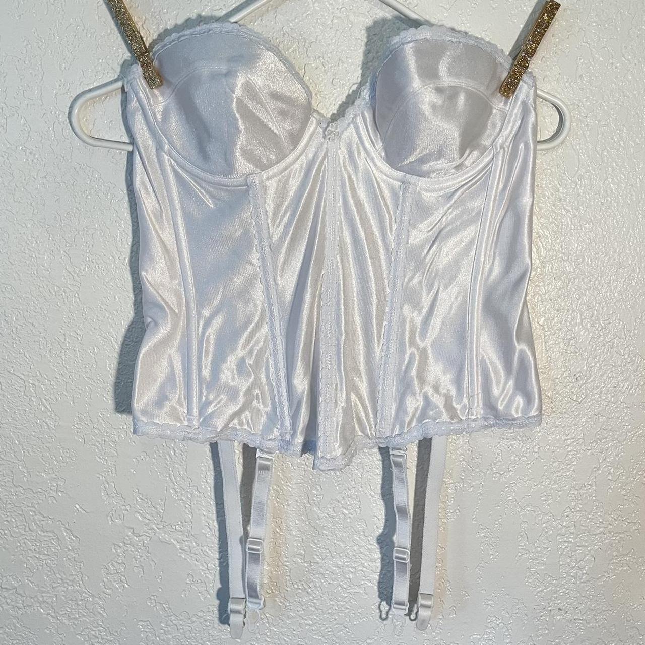 vintage carnival corset made in USA white silk - Depop