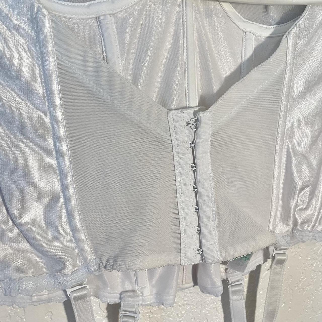 vintage carnival corset made in USA white silk - Depop