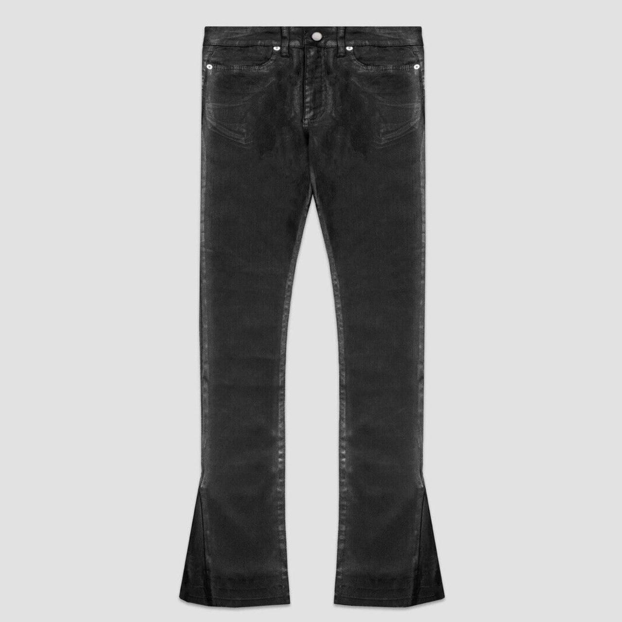 Flaneur Homme Flared Jeans In Waxed Black Denim Size Depop