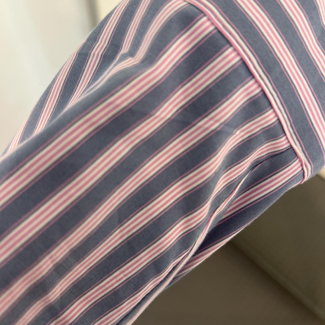 Blue and white striped button up crop shirt... Depop