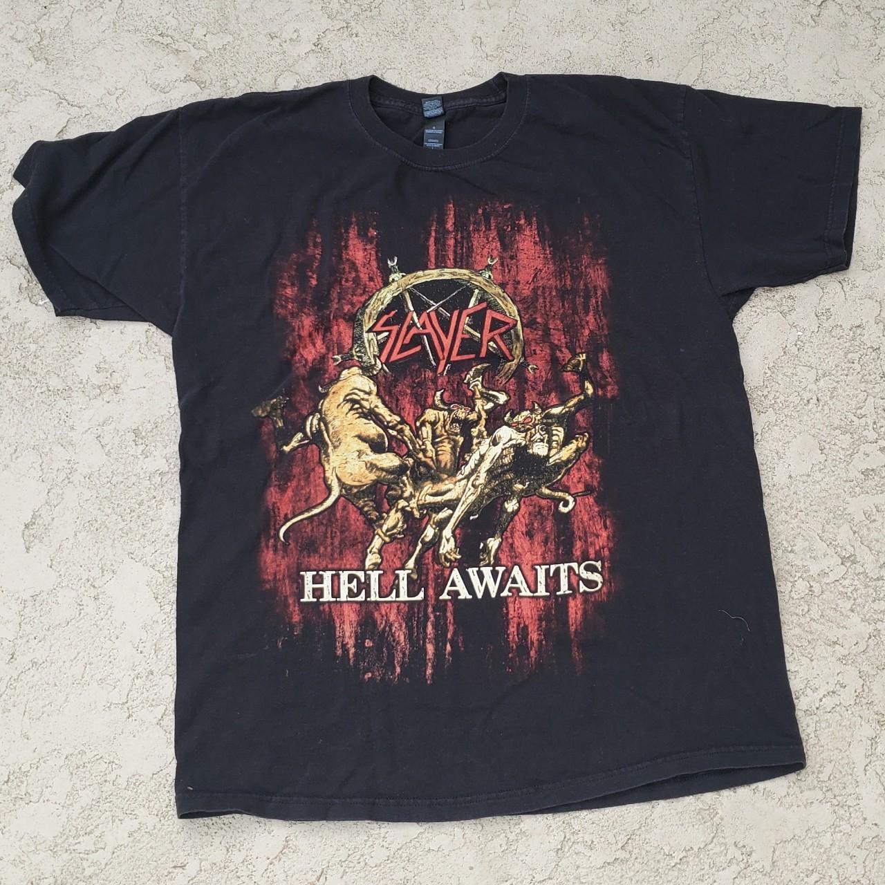 Slayer Hell Awaits Tshirt Size L Faded but overall... - Depop