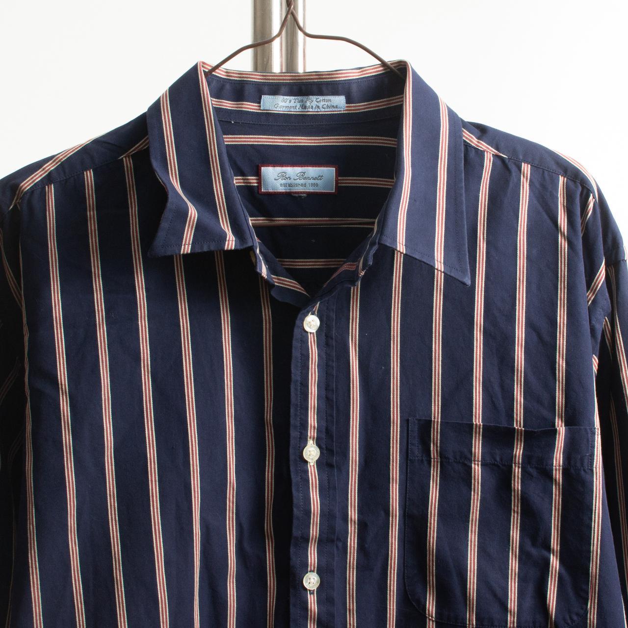 Vintage Navy Striped Shirt - Long Sleeve Men's... - Depop