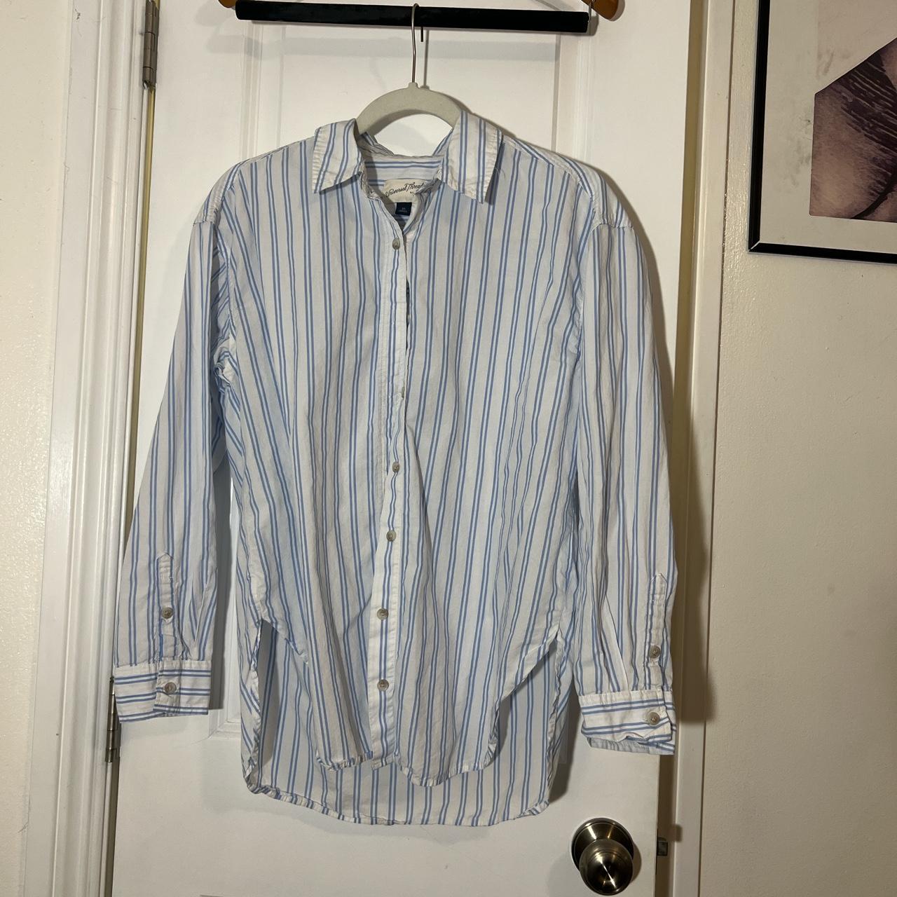 universal thread blue and white stripped button up... - Depop