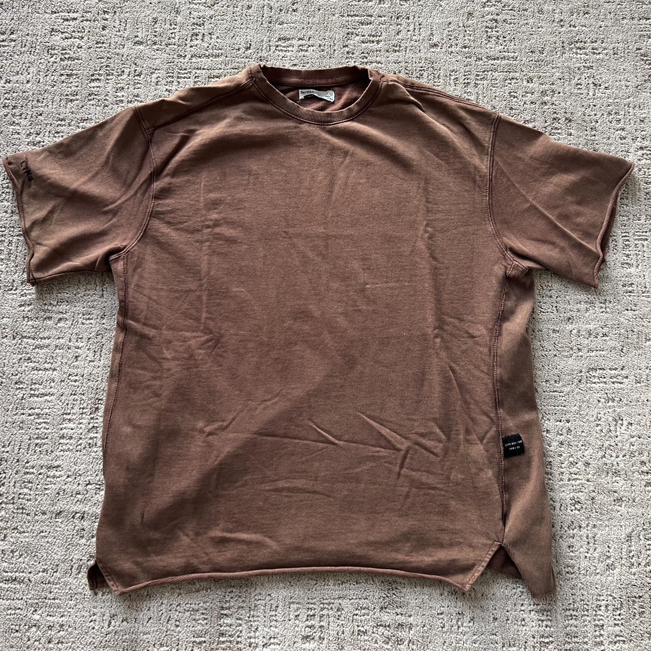 Bershka Brown washed T-shirt Size XL - Depop