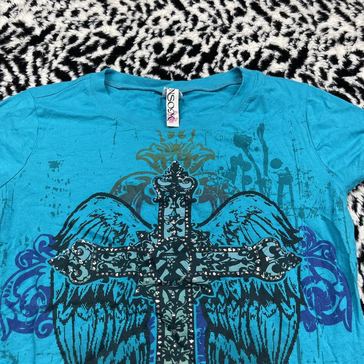 Super adorable y2k cyber goth grunge blue cross... - Depop