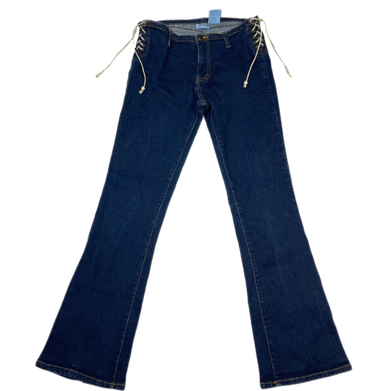y2k grunge boho lace up denim jeans! extreme brand... Depop