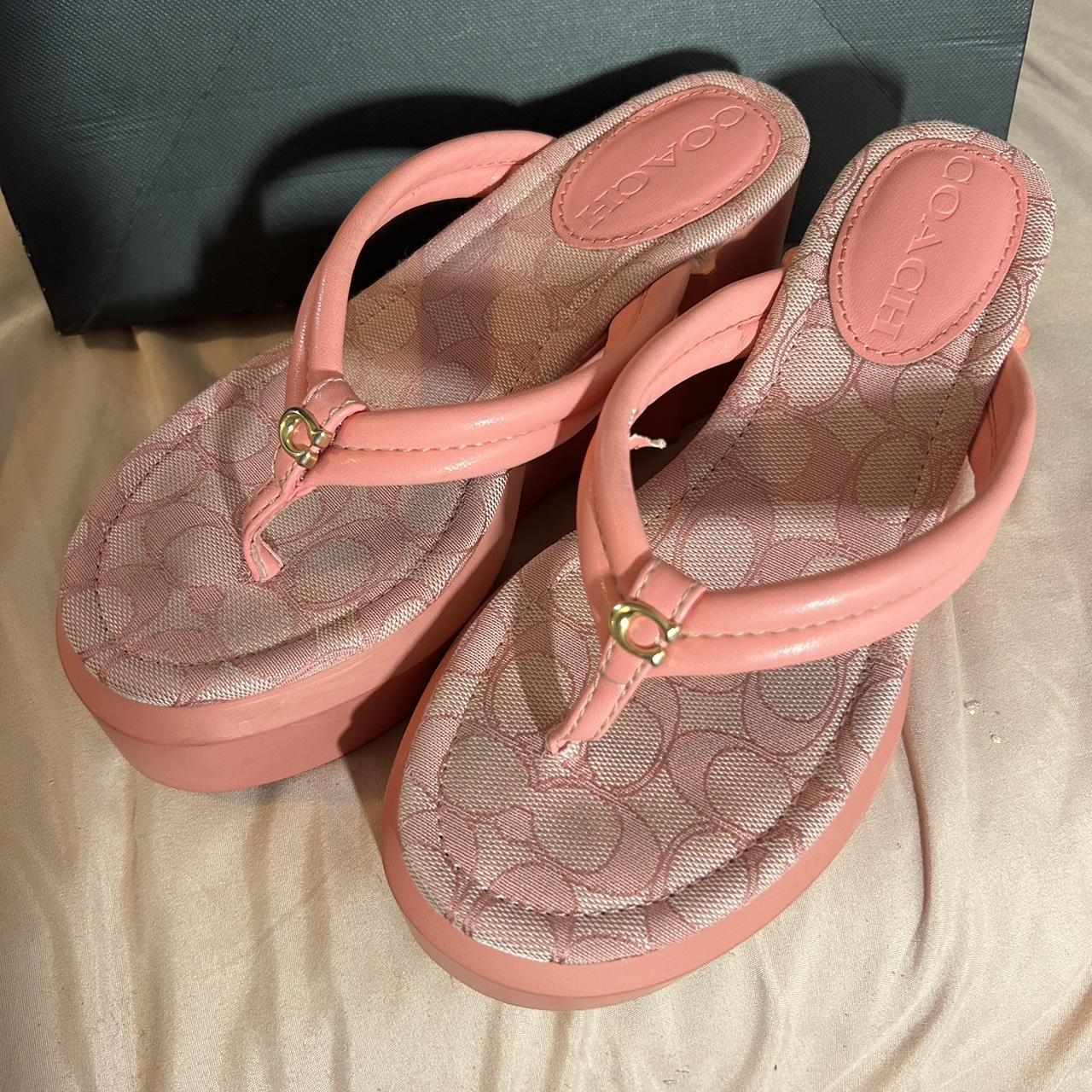 Pink coach platform slippers Worn once Brand new Depop