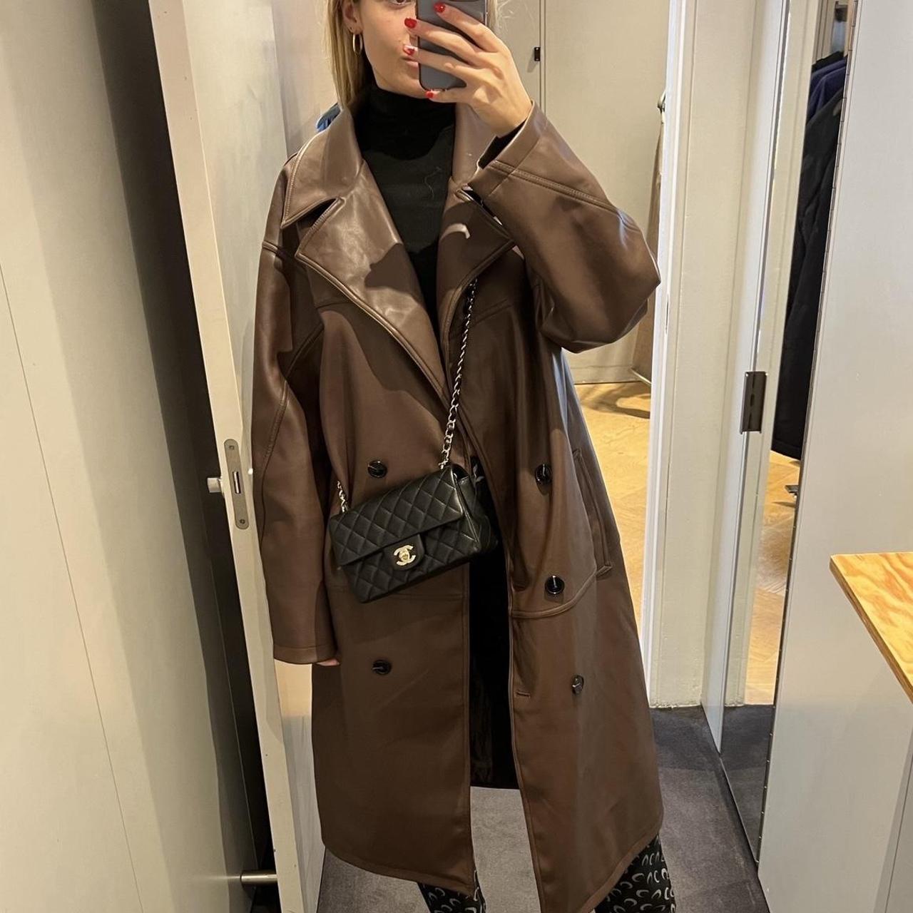 ASOS browny leather trench shown on a size 8, 5’7 - Depop