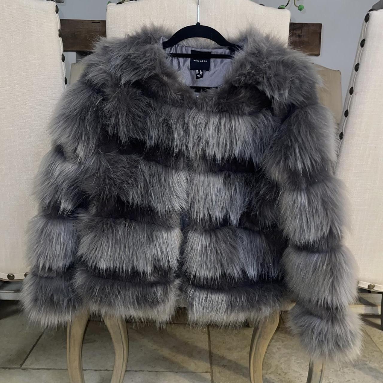 Grey pelted faux fur coat hotsell