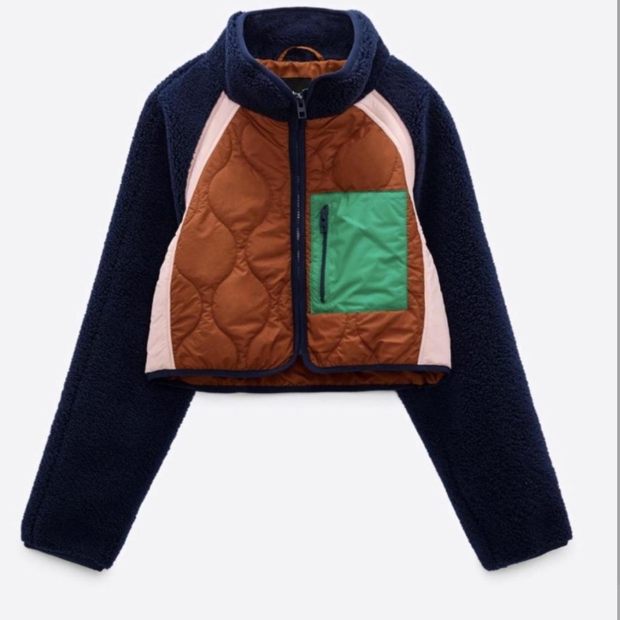 ZARA Fleece Cropped Color Block Jacket Size | Depop