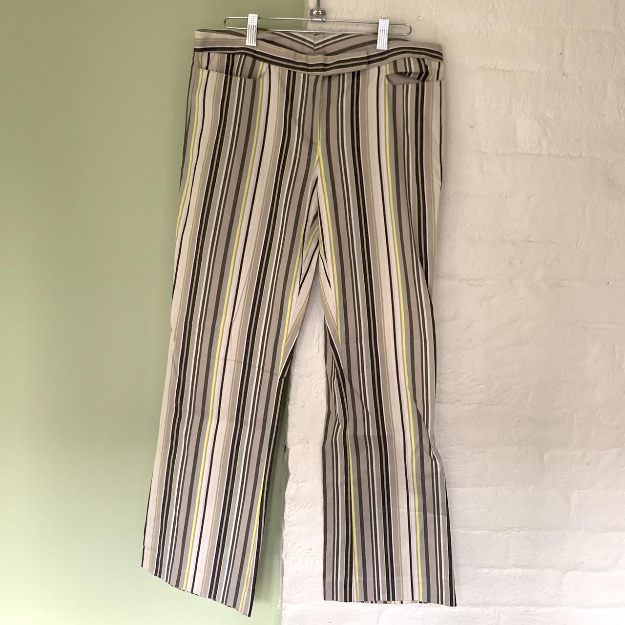vertical striped pants in beige, yellow, gray, and... - Depop