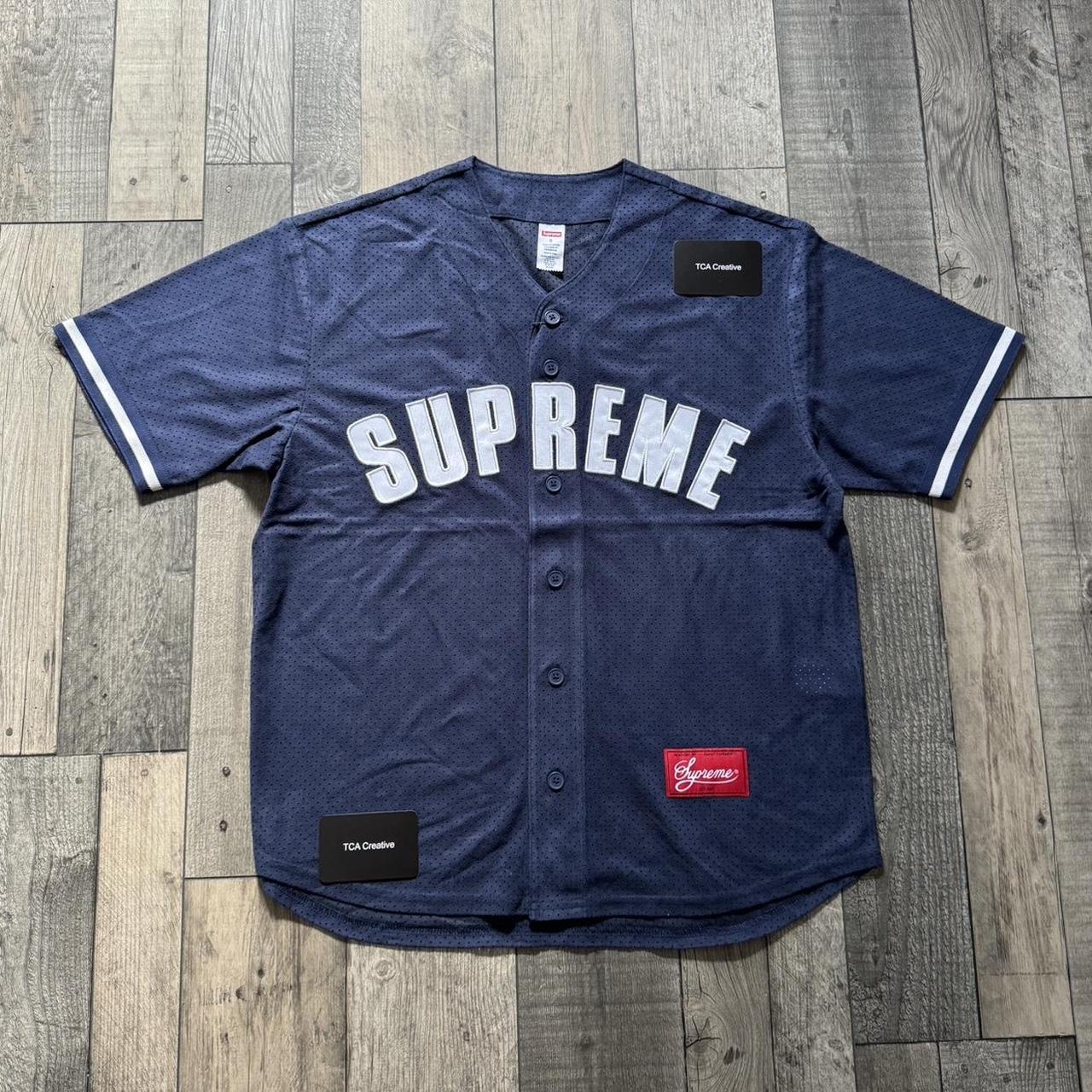 Supreme Ultrasuede Mesh Baseball Jersey “Navy” - | Depop