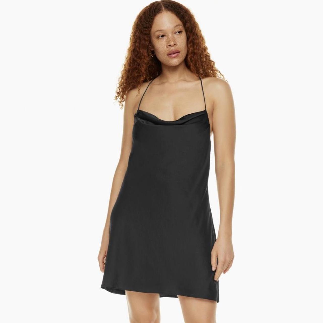 aritzia harmonist satin dress black satin cowl