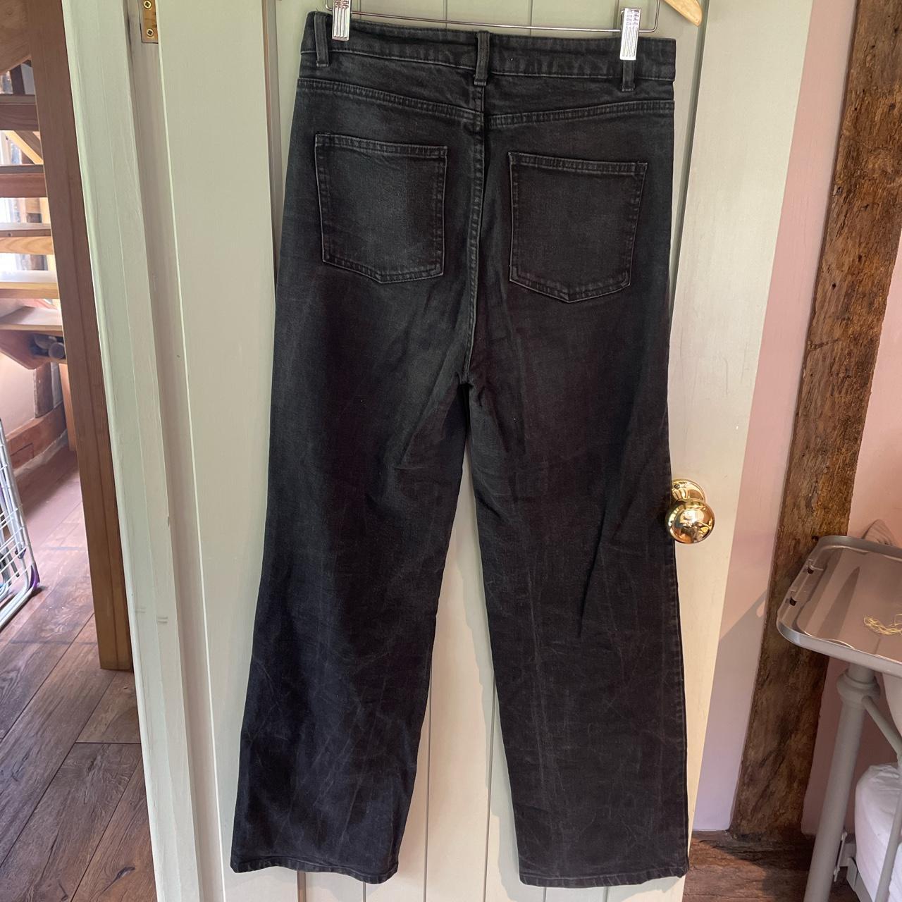 M&S wide leg washed black denim jeans size 12 long - Depop