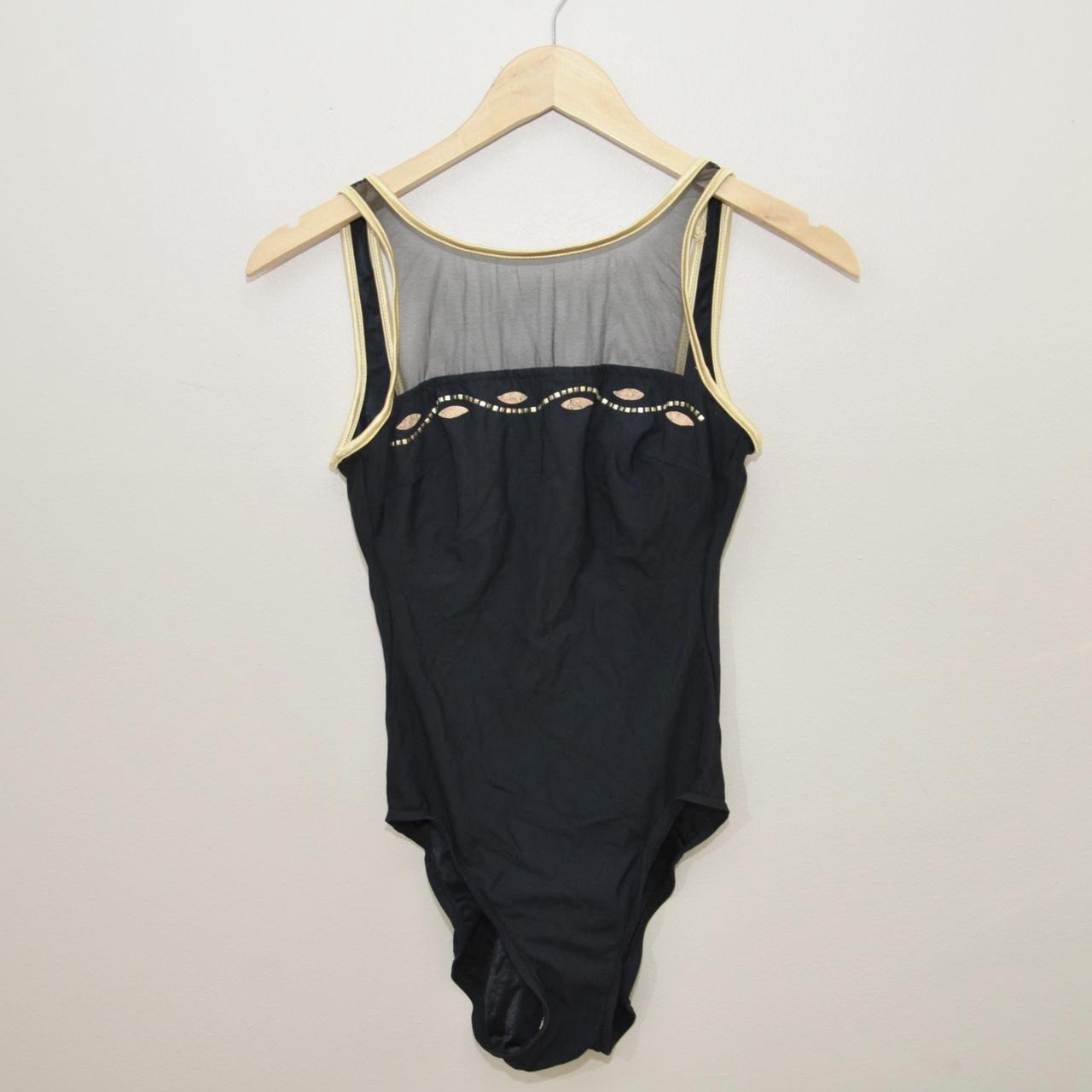 Vintage Longitude black and gold mesh one piece... Depop