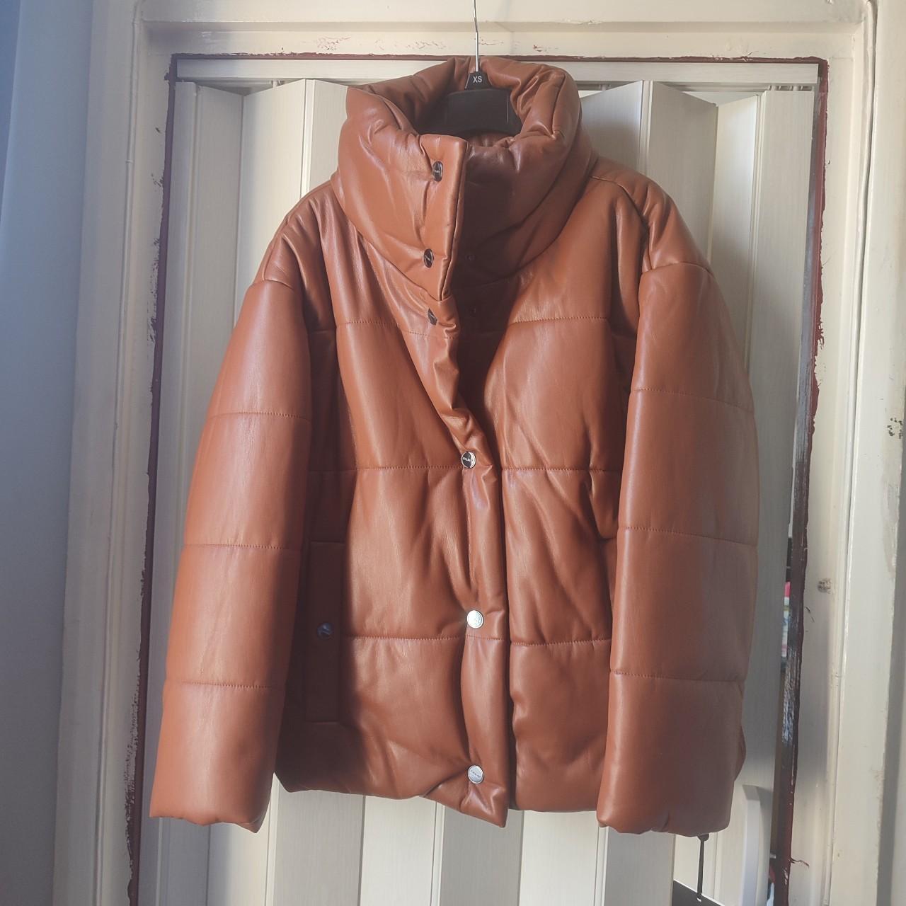 Dkny faux discount leather puffer jacket