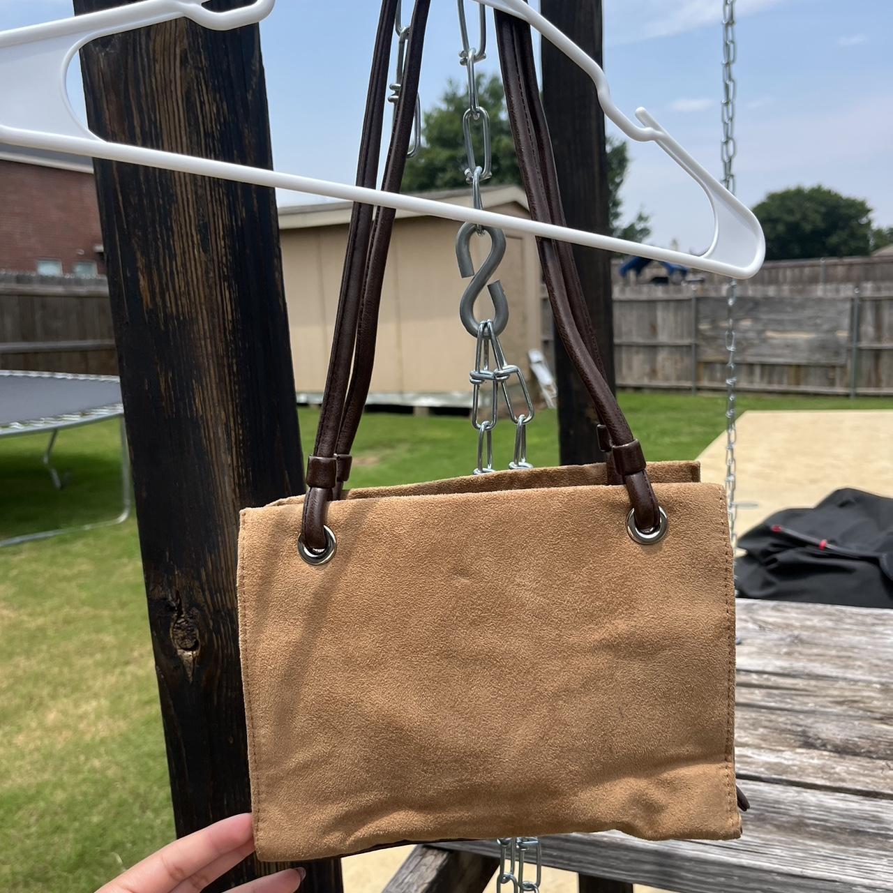 Brown suede and leather square body purse with two - Depop