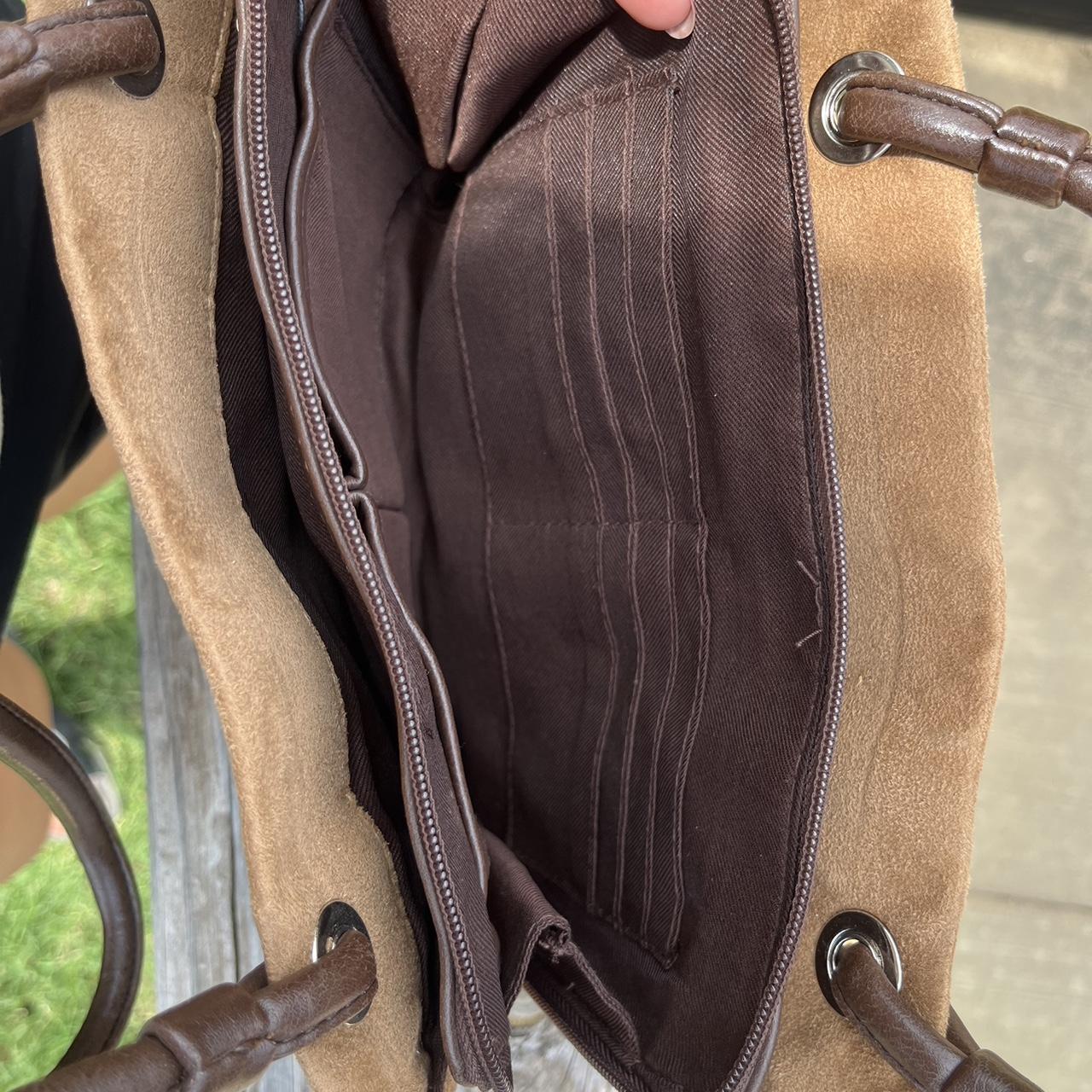 Brown suede and leather square body purse with two - Depop