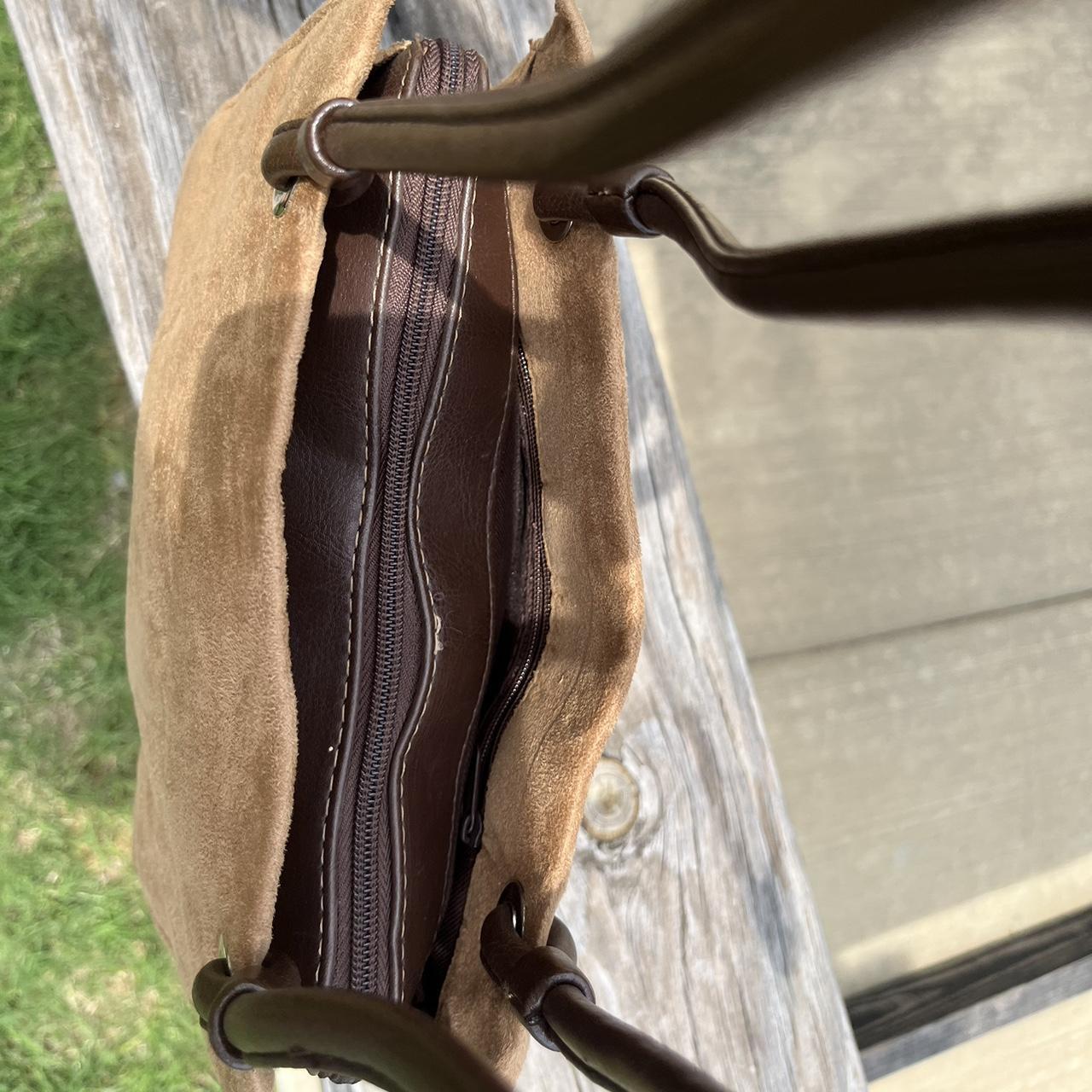 Brown suede and leather square body purse with two - Depop