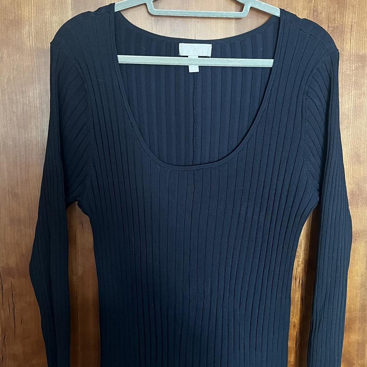H&M navy ribbed long straight dress with scoop... - Depop