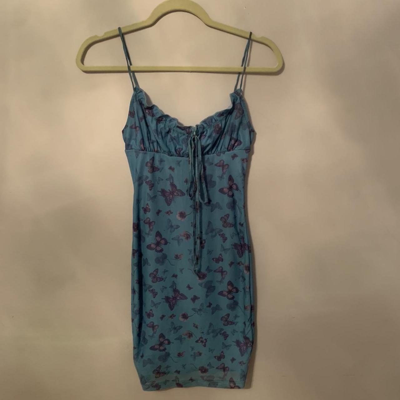 blue and purple butterfly dress by motel size xs - Depop