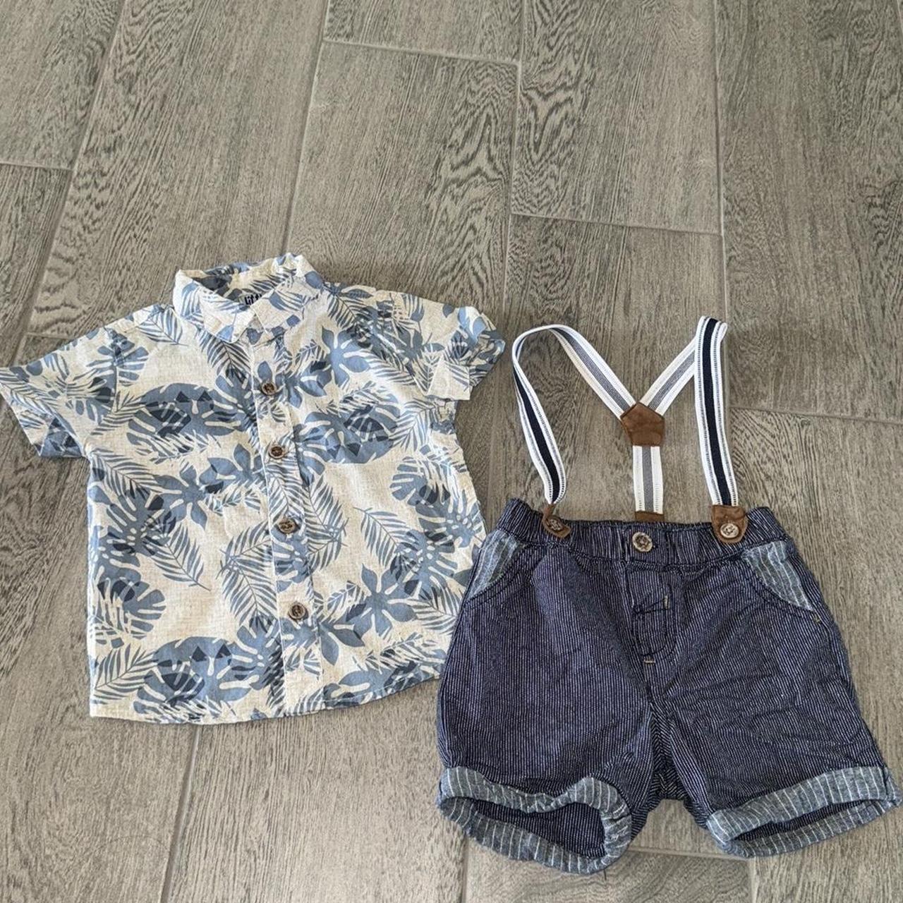 Little lad button up overall short set Little lad... - Depop