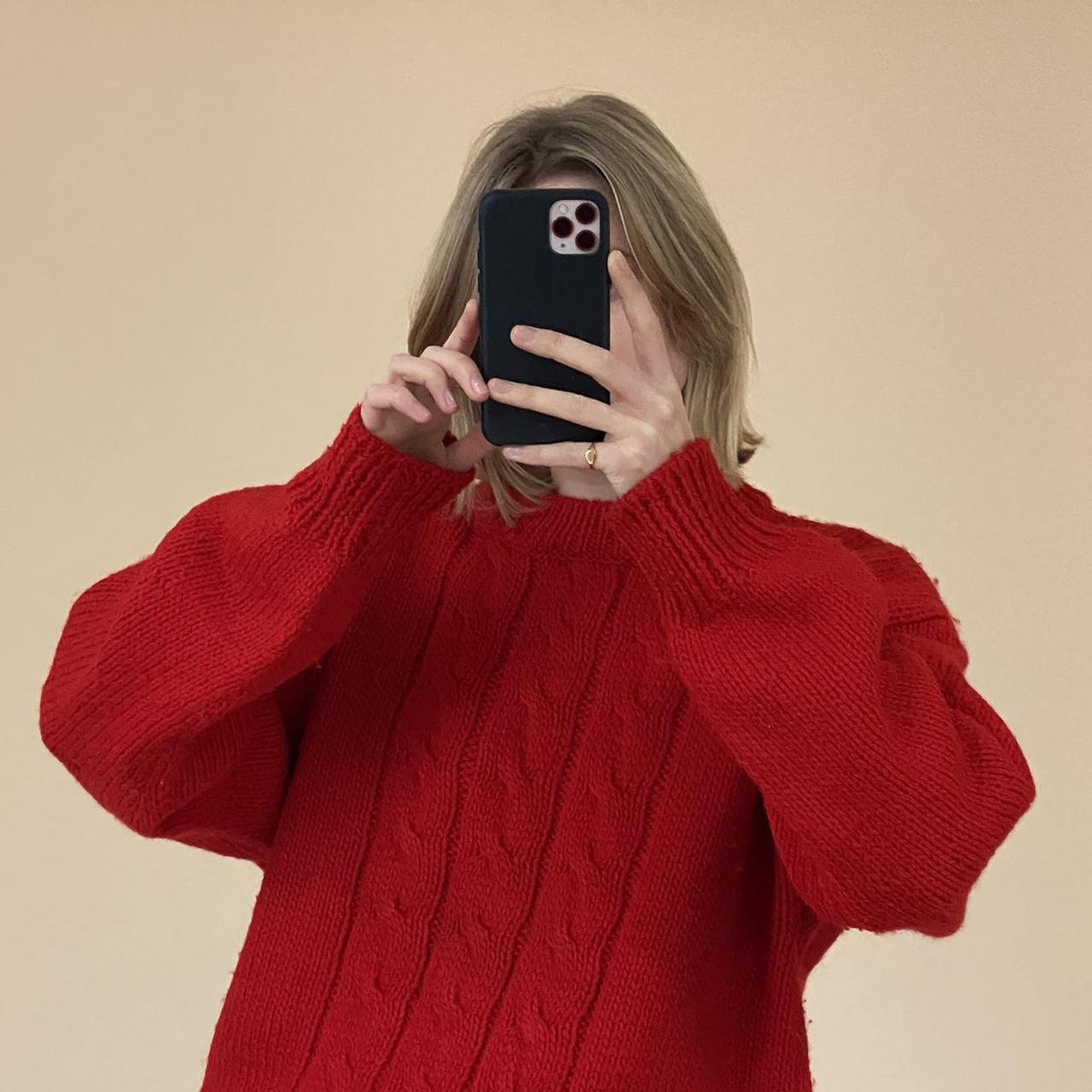 Red Cable Knit Jumper 〰 Thick cable knit 〰 Chunky... - Depop