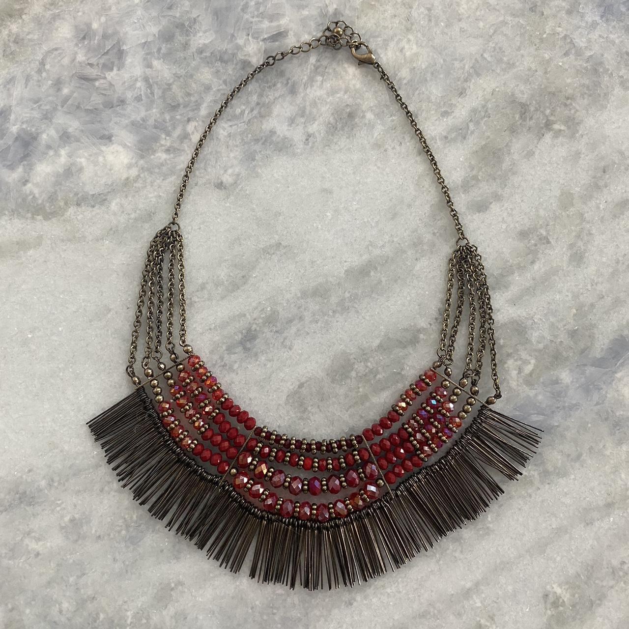 Burgundy statement necklace PAYPAL PURCHASES WILL... - Depop