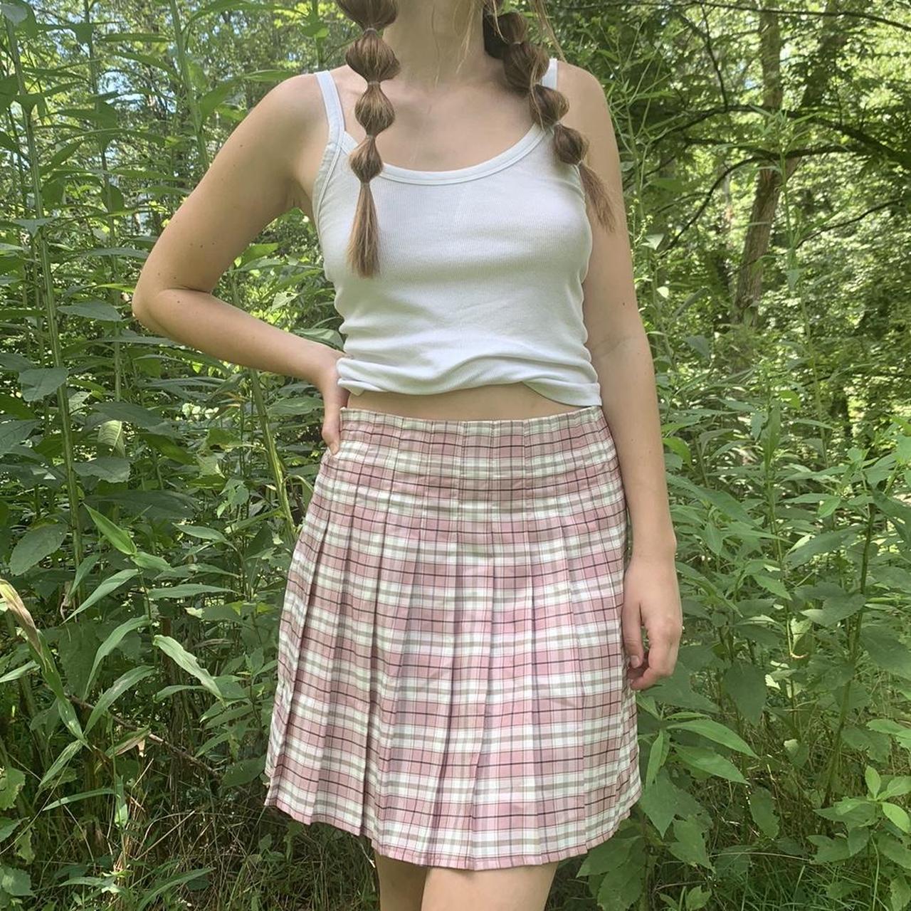 plus size pink and white plaid tennis skirt