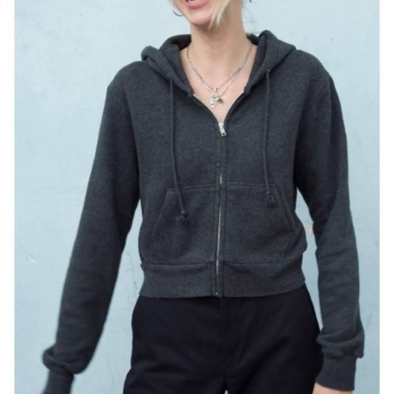 Brandy Melville dark grey zip-up hoodie jacket. Fits - Depop