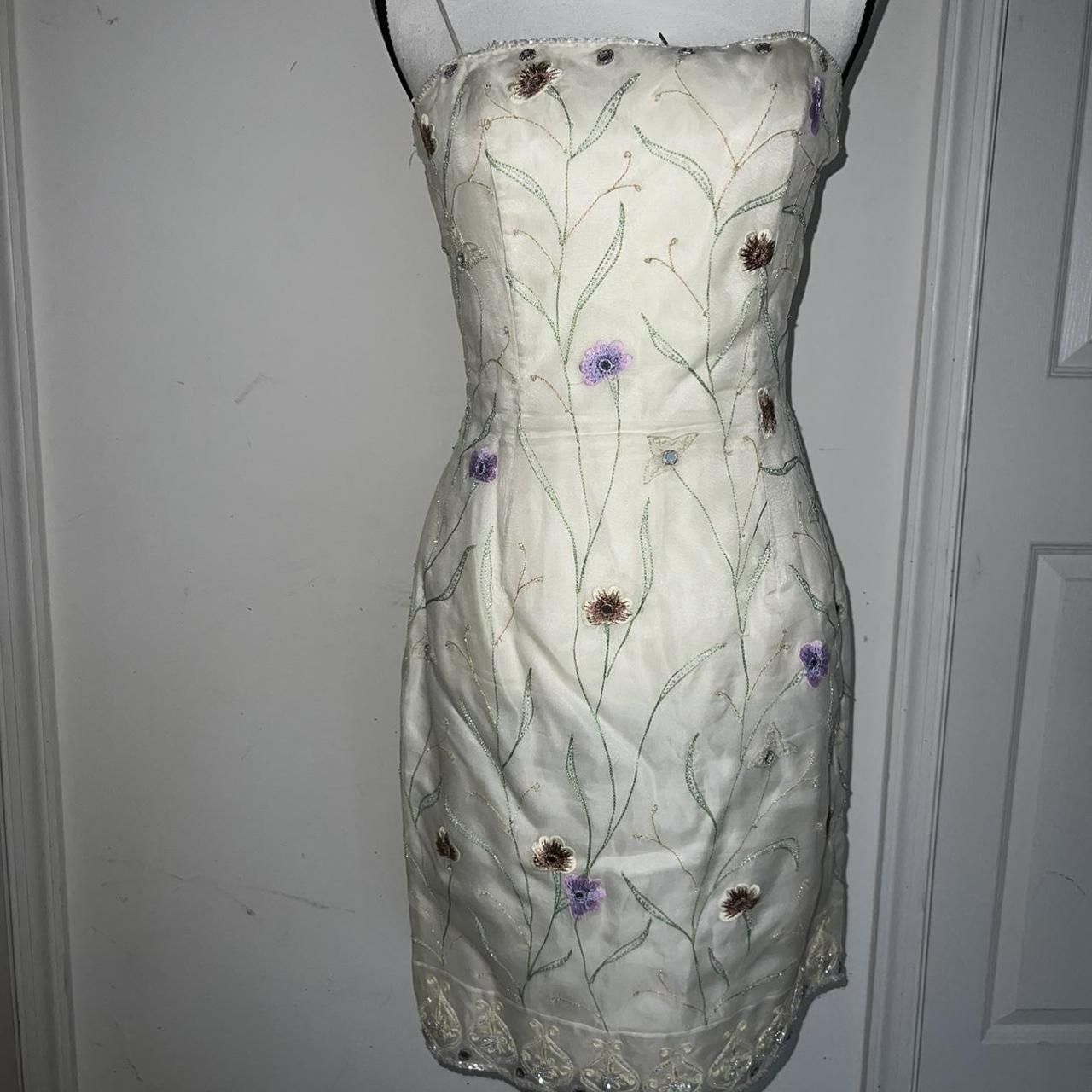 Beautiful beaded embroidered floral cream dress.... - Depop
