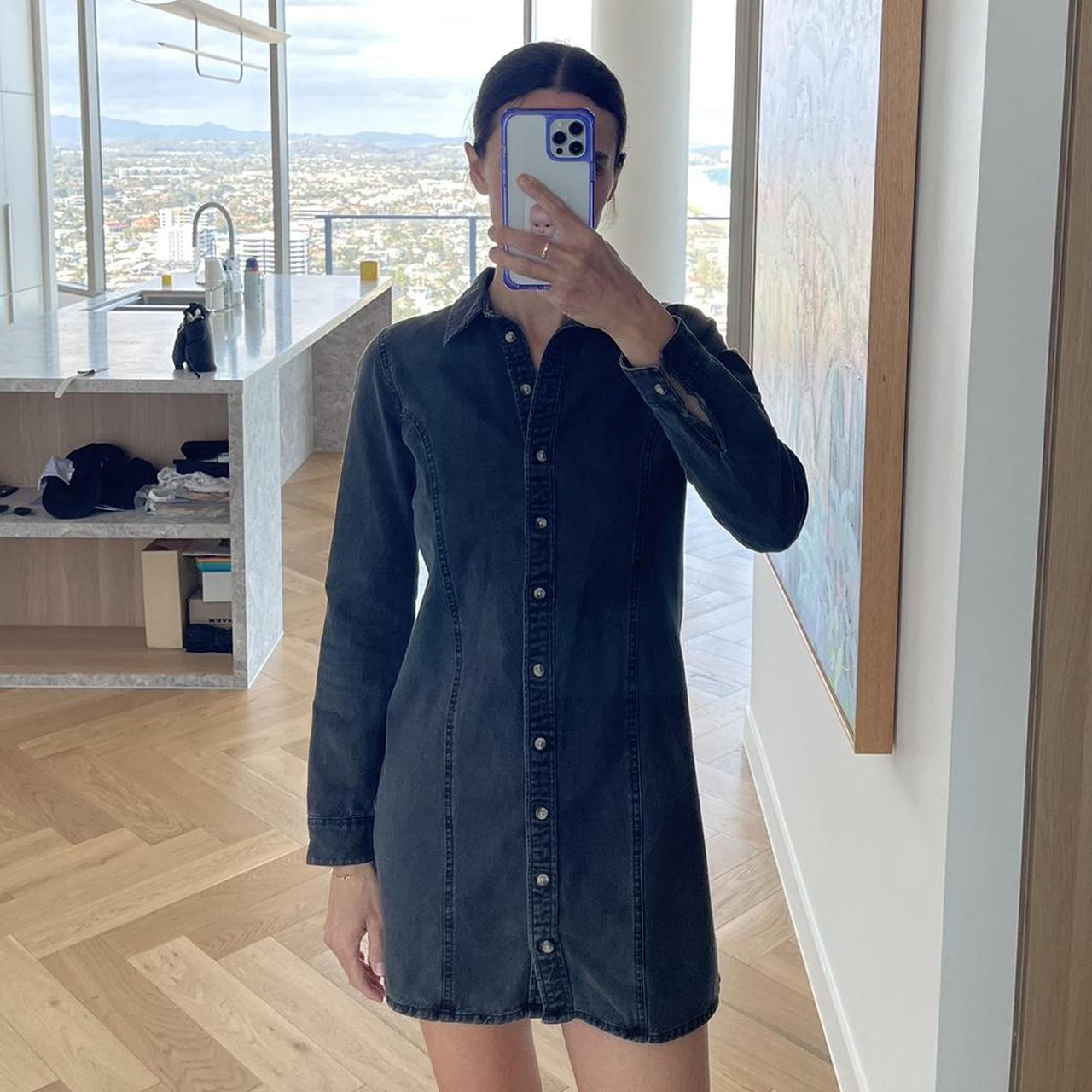 Black denim button down dress hotsell