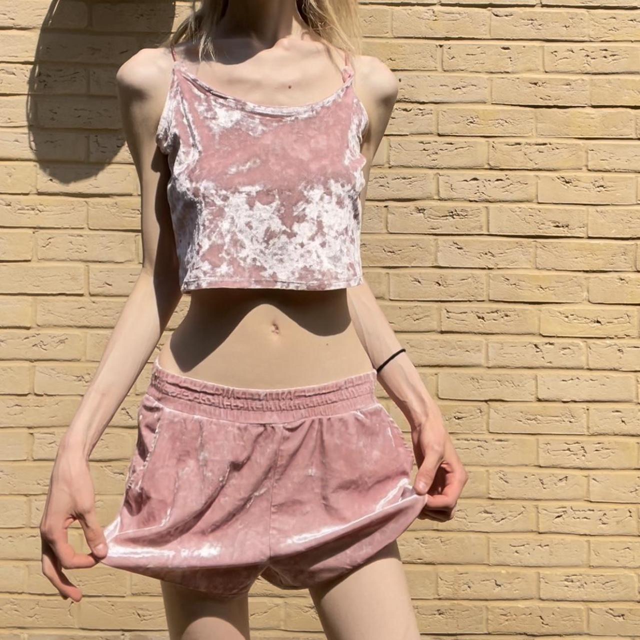 Pastel baby pink velvet summer set size small. Comes... | Depop