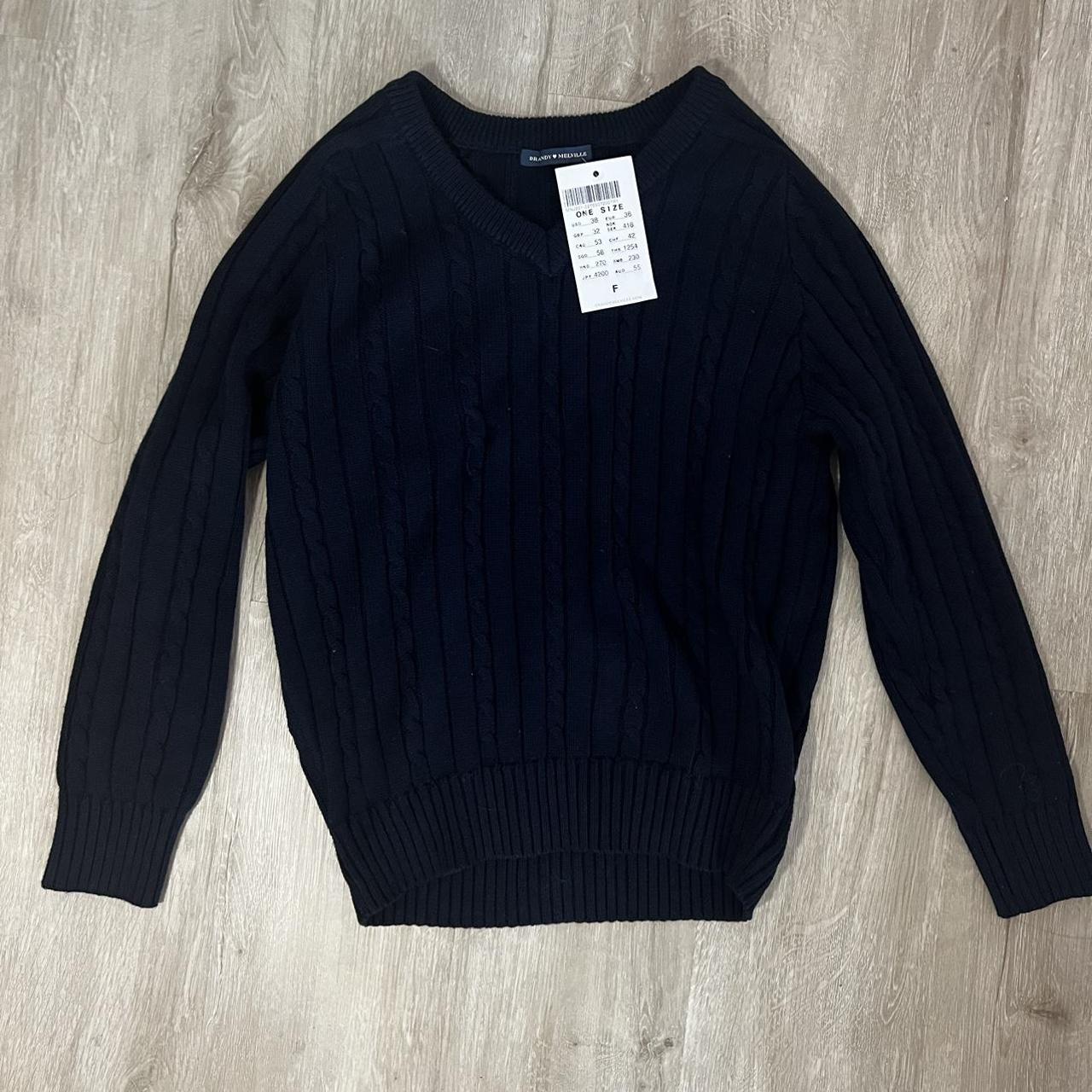 brandy melville navy blue cable knit sweater, still... - Depop