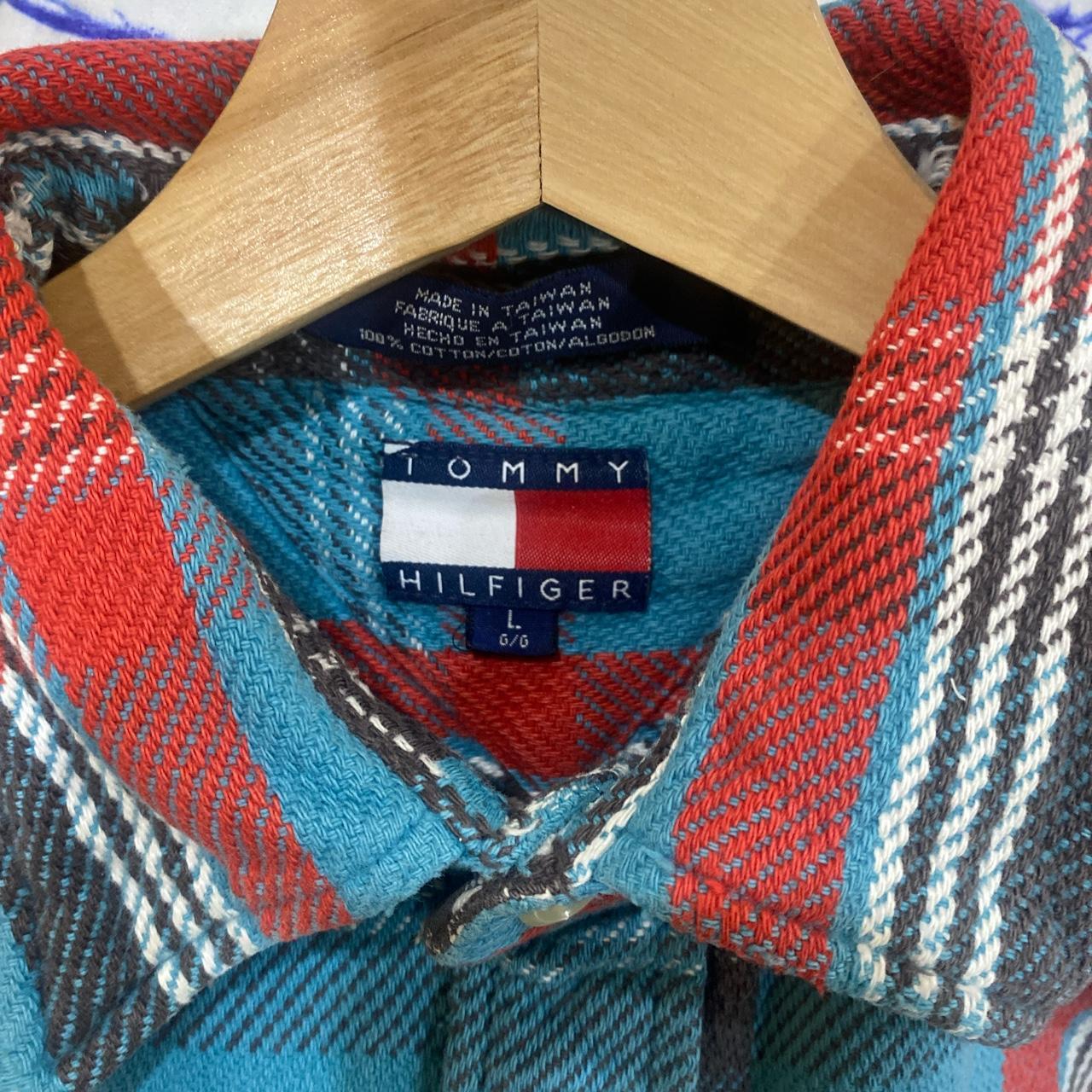 Tommy Hilfiger Men's Blue and Red Shirt | Depop