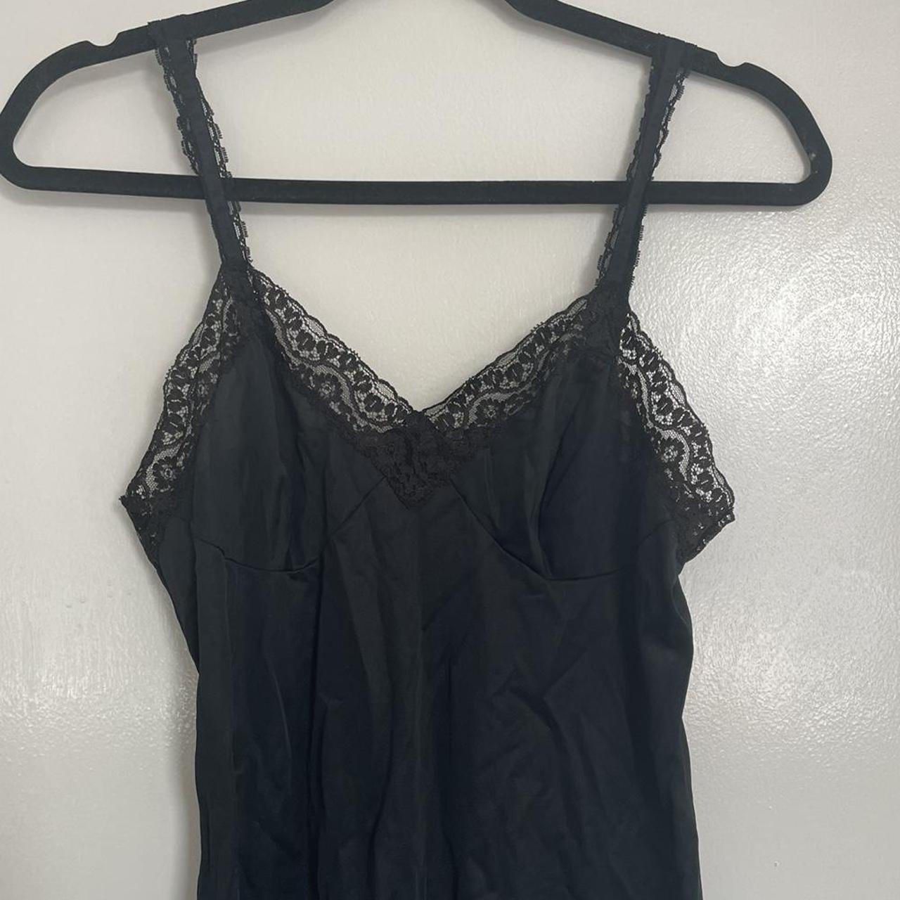 Vintage black lingerie slip vest with lace detailing... - Depop