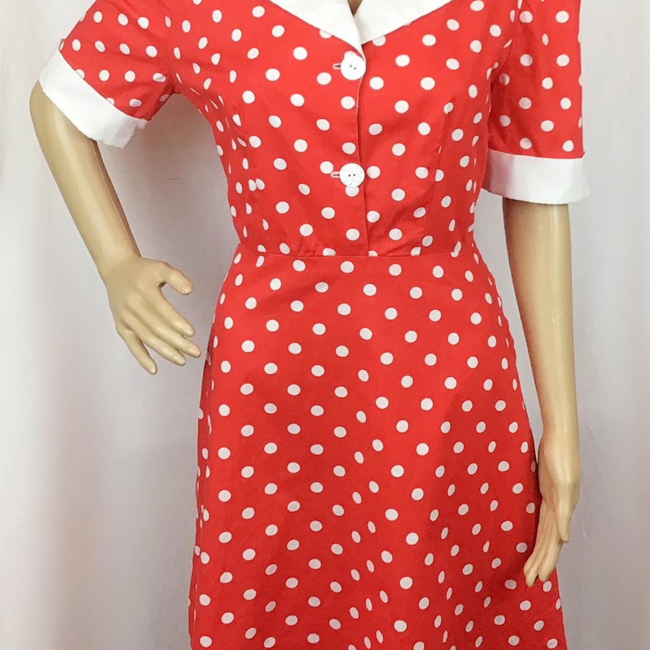 vintage 1970s shirt dress. Red & white polka dot... - Depop